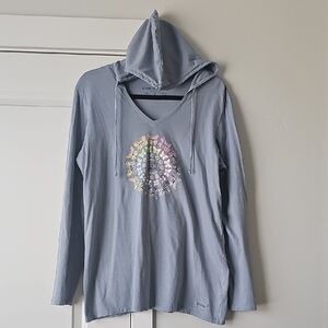 Life Is Good Bluish Gray Cotton Hoodie with Colorful Mandala Design